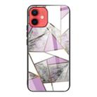 For iPhone 12 mini Abstract Marble Pattern Glass Protective Case (Rhombus Gray Purple) - 1