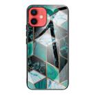 For iPhone 12 mini Abstract Marble Pattern Glass Protective Case (Rhombus Dark Green) - 1