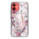 For iPhone 12 mini Abstract Marble Pattern Glass Protective Case (Rhombus Rose) - 1