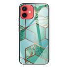 For iPhone 12 mini Abstract Marble Pattern Glass Protective Case (Rhombus Green) - 1