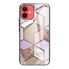 For iPhone 12 mini Abstract Marble Pattern Glass Protective Case (Rhombus Orange Purple) - 1