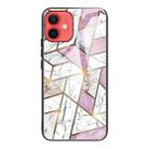 For iPhone 12 mini Abstract Marble Pattern Glass Protective Case (Rhombus White Purple) - 1