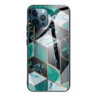 For iPhone 12 Pro Max Abstract Marble Pattern Glass Protective Case(Rhombus Dark Green) - 1