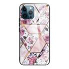 For iPhone 12 Pro Max Abstract Marble Pattern Glass Protective Case(Rhombus Rose) - 1