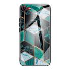 For iPhone SE 2022 / SE 2020 / 8 / 7 Abstract Marble Pattern Glass Protective Case(Rhombus Dark Green) - 1