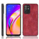 For OPPO A94 5G / F19 Pro+ 5G Shockproof Sewing Cow Skin Texture PC + PU + TPU Case(Red) - 1