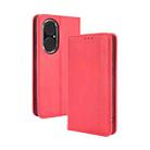 For Huawei P50 Magnetic Buckle Retro Crazy Horse Texture Horizontal Flip Leather Case with Holder & Card Slots & Photo Frame(Red) - 1