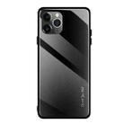 For iPhone 11 Pro Carbon Fiber Texture Gradient Color Glass Case(Black) - 1