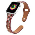 Plaid Leather Watch Band For Apple Watch Series 7 45mm / 6 & SE & 5 & 4 44mm / 3 & 2 & 1 42mm(Red Houndstooth) - 1