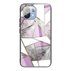 For Xiaomi Mi 11 Abstract Marble Pattern Glass Protective Case(Rhombus Gray Purple) - 1