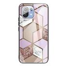For Xiaomi Mi 11 Abstract Marble Pattern Glass Protective Case(Rhombus Orange Purple) - 1