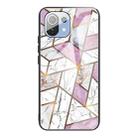 For Xiaomi Mi 11 Abstract Marble Pattern Glass Protective Case(Rhombus White Purple) - 1