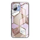 For Xiaomi Mi 11 Pro Abstract Marble Pattern Glass Protective Case(Rhombus Orange Purple) - 1