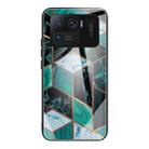 For Xiaomi Mi 11 Ultra Abstract Marble Pattern Glass Protective Case(Rhombus Dark Green) - 1