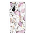 For Xiaomi Redmi K40 / K40 Pro / K40 Pro+ Abstract Marble Pattern Glass Protective Case(Rhombus White Purple) - 1