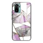 For Xiaomi Redmi Note 10 Abstract Marble Pattern Glass Protective Case(Rhombus Gray Purple) - 1