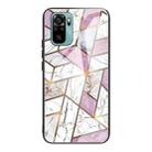 For Xiaomi Redmi Note 10 Abstract Marble Pattern Glass Protective Case(Rhombus White Purple) - 1