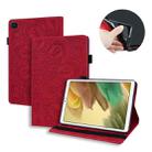 For Samsung Galaxy Tab A7 Lite 8.7 (2021) T220 / T225 Calf Pattern Double Folding Design Embossed Leather Case with Holder & Card Slots & Pen Slot & Elastic Band(Red) - 1