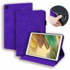 For Samsung Galaxy Tab A7 Lite 8.7 (2021) T220 / T225 Calf Pattern Double Folding Design Embossed Leather Case with Holder & Card Slots & Pen Slot & Elastic Band(Purple) - 1