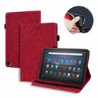 For Amazon Fire HD 10 2023 / 10 Plus (2021) 10 Calf Pattern Double Folding Design Embossed Leather Case with Holder & Card Slots & Pen Slot & Elastic Band(Red) - 1