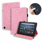 For Amazon Fire HD 10 2023 / 10 Plus (2021) Calf Pattern Double Folding Design Embossed Leather Case with Holder & Card Slots & Pen Slot & Elastic Band(Pink) - 1