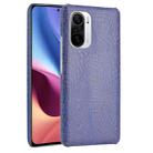 For Xiaomi Redmi K40 / K40 Pro / Poco F3 Shockproof Crocodile Texture PC + PU Case(Blue) - 1