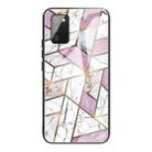 For Samsung Galaxy A02s (EU Version) Abstract Marble Pattern Glass Protective Case(Rhombus White Purple) - 1
