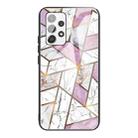 For Samsung Galaxy A32 4G (EU Version) Abstract Marble Pattern Glass Protective Case(Rhombus White Purple) - 1