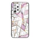 For Samsung Galaxy A72 5G / 4G Abstract Marble Pattern Glass Protective Case(Rhombus White Purple) - 1