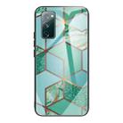 For Samsung Galaxy S20 FE Abstract Marble Pattern Glass Protective Case(Rhombus Green) - 1