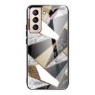 For Samsung Galaxy S21 5G Abstract Marble Pattern Glass Protective Case(Rhombus Golden) - 1