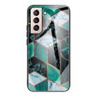 For Samsung Galaxy S21 5G Abstract Marble Pattern Glass Protective Case(Rhombus Dark Green) - 1