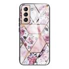 For Samsung Galaxy S21 5G Abstract Marble Pattern Glass Protective Case(Rhombus Rose) - 1