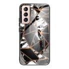For Samsung Galaxy S21 5G Abstract Marble Pattern Glass Protective Case(Rhombus Black) - 1