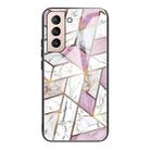 For Samsung Galaxy S21 5G Abstract Marble Pattern Glass Protective Case(Rhombus White Purple) - 1