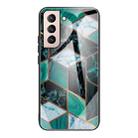 For Samsung Galaxy S21+ 5G Abstract Marble Pattern Glass Protective Case(Rhombus Dark Green) - 1