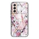 For Samsung Galaxy S21+ 5G Abstract Marble Pattern Glass Protective Case(Rhombus Rose) - 1