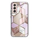 For Samsung Galaxy S21+ 5G Abstract Marble Pattern Glass Protective Case(Rhombus Orange Purple) - 1