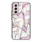 For Samsung Galaxy S21+ 5G Abstract Marble Pattern Glass Protective Case(Rhombus White Purple) - 1