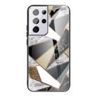 For Samsung Galaxy S21 Ultra 5G Abstract Marble Pattern Glass Protective Case(Rhombus Golden) - 1