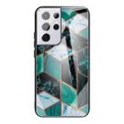 For Samsung Galaxy S21 Ultra 5G Abstract Marble Pattern Glass Protective Case(Rhombus Dark Green) - 1