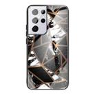 For Samsung Galaxy S21 Ultra 5G Abstract Marble Pattern Glass Protective Case(Rhombus Black) - 1