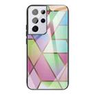 For Samsung Galaxy S21 Ultra 5G Abstract Marble Pattern Glass Protective Case(Rhombus Gradient) - 1