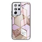 For Samsung Galaxy S21 Ultra 5G Abstract Marble Pattern Glass Protective Case(Rhombus Orange Purple) - 1