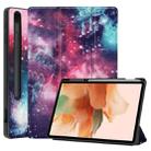 For Samsung Galaxy Tab S7 Lite Colored Drawing Horizontal Flip TPU + PU Leather Case with Three-folding Holder & Sleep / Wake-up Function & Pen Slot(Milky Way) - 1