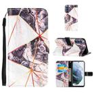For Samsung Galaxy S21 FE Marble Stitching Horizontal Flip PU Leather Case with Holder & Card Slots & Wallet & Lanyard(Black White) - 1