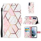 For Samsung Galaxy S21 FE Marble Stitching Horizontal Flip PU Leather Case with Holder & Card Slots & Wallet & Lanyard(Pink White) - 1