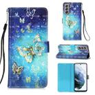 For Samsung Samsung Galaxy S21 FE 3D Painting Horizontal Flip Leather Case with Holder & Card Slot & Wallet & Lanyard(Gold Butterfy) - 1
