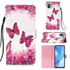 For Xiaomi Mi 11 Lite 3D Painting Horizontal Flip Leather Case with Holder & Card Slot & Wallet & Lanyard(Rose Red Butterfly) - 1
