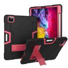 Contrast Color Robot Shockproof Silicone + PC Protective Case with Holder & Pen Slot For iPad Pro 12.9 (2018) / (2020)(Black + Rose Red) - 1